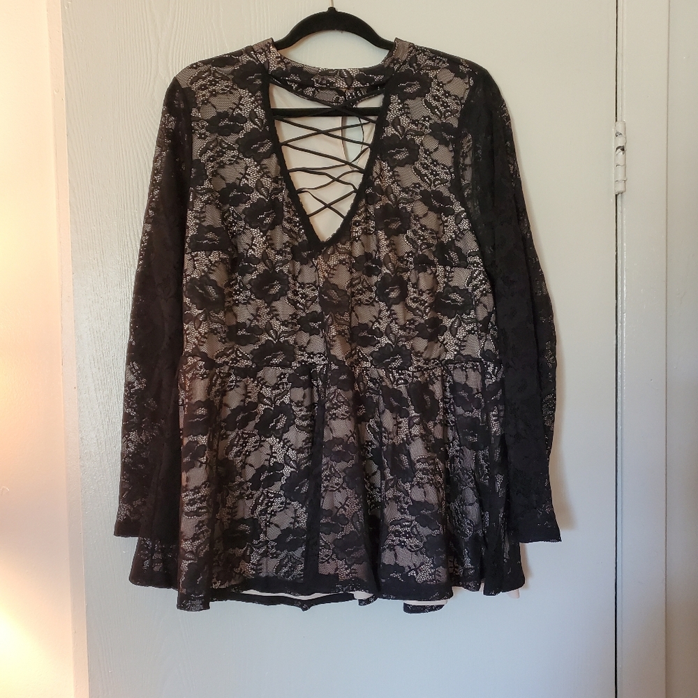 Torrid Black Lace Long Sleeve Top
